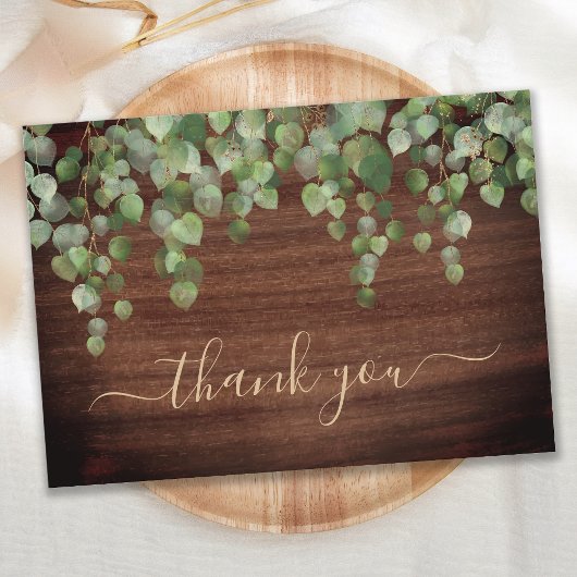Rustic Greenery Eucalyptus Gold Script Weddenschap Bedankkaart
