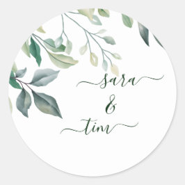 Rustic Greenery Eucalyptus Personalized Wedding Ronde Sticker
