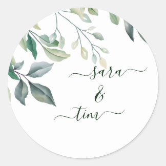 Rustic Greenery Eucalyptus Personalized Wedding Ronde Sticker