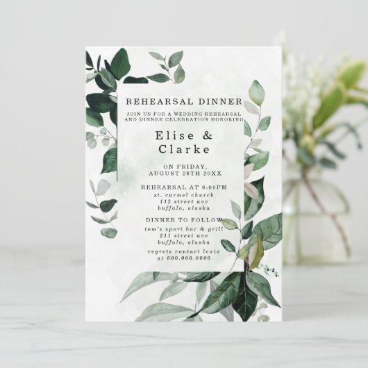 Rustic Greenery Eucalyptus Rehearsal Dinner Kaart (Staand voorkant)