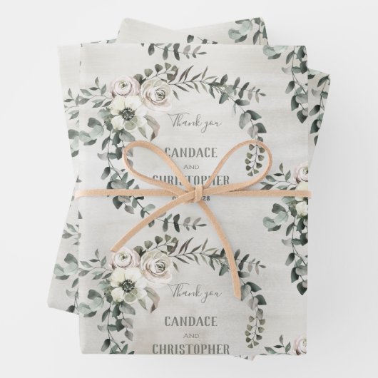 Rustic Greenery Eucalyptus Vine Wedding Dank je Inpakpapier Vel (In situ)