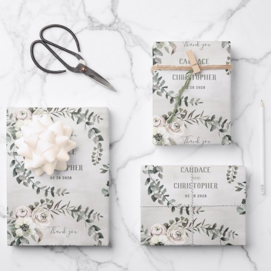 Rustic Greenery Eucalyptus Vine Wedding Dank je Inpakpapier Vel (Voorkant)