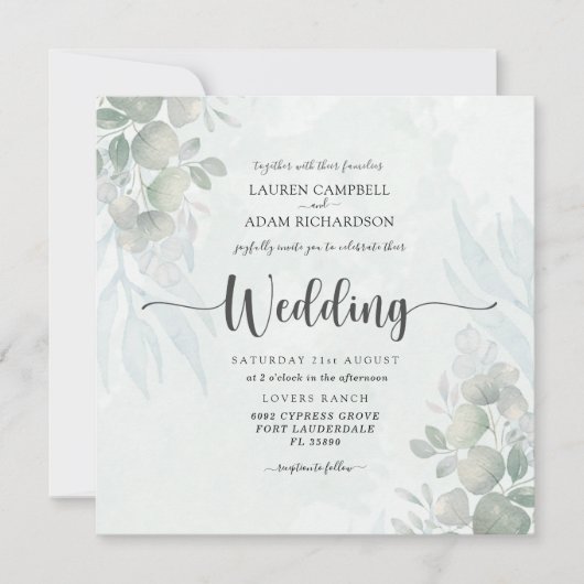 Rustic Greenery Eucalyptus Waterverf Wedding Kaart (Voorkant)