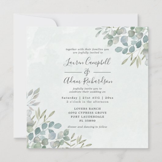 Rustic Greenery Eucalyptus Waterverf Wedding Kaart (Voorkant)