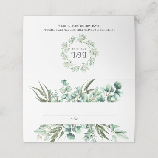 Rustic Greenery Eucalyptus Waterverf Wedding Plaatskaartje (Buitenkant ongevouwen)