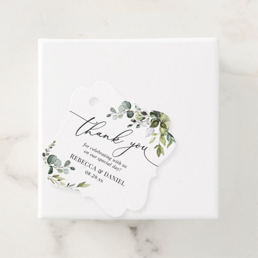 Rustic Greenery Eucalyptus Weddenschap Bedankjes Labels (In situ)