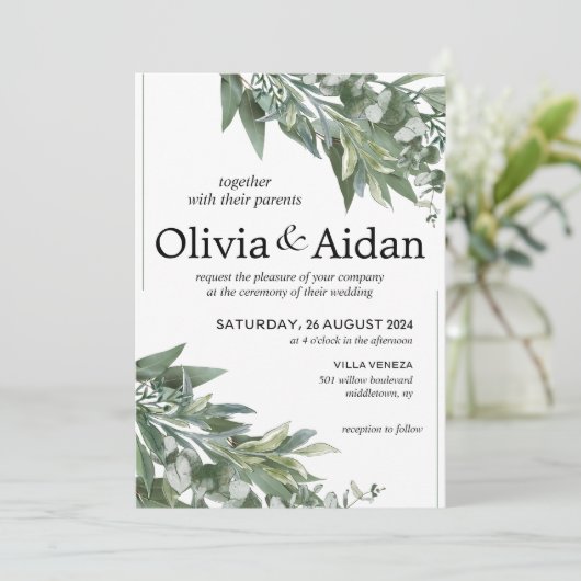 Rustic Greenery Eucalyptus Weddenschap Kaart (Staand voorkant)