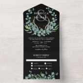 Rustic Greenery Eucalyptus Wreath Black Wedding All In One Uitnodiging (Binnen)