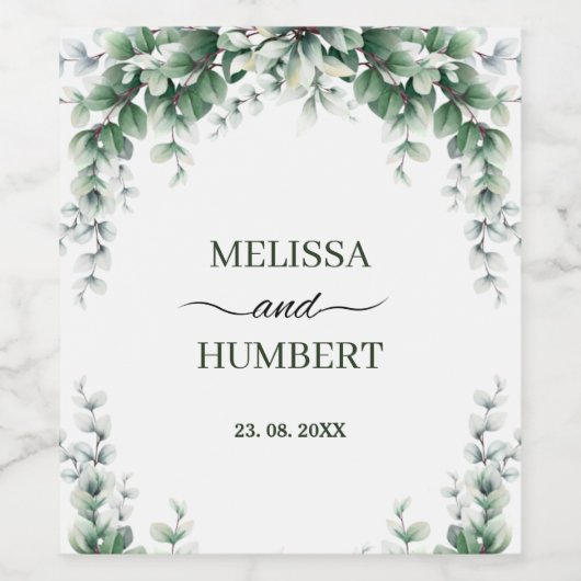 Rustic Greenery Eucalyptus Wreath Foliage Wedding Wijn Etiket (Enkel label)