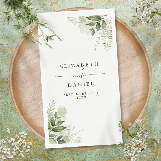 Rustic Greenery Floral Elegant Names Datum Servet