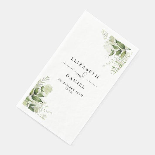 Rustic Greenery Floral Elegant Names Datum Servet (Hoek)