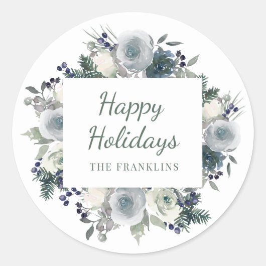 Rustic Greenery Floral Prettige feestdagen Kerstmi Ronde Sticker (Voorkant)