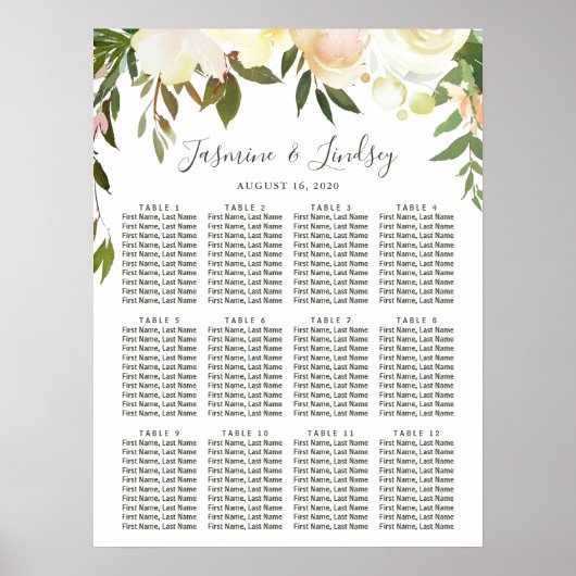 Rustic Greenery Floral Wedding Seating Chart Poster (Voorkant)