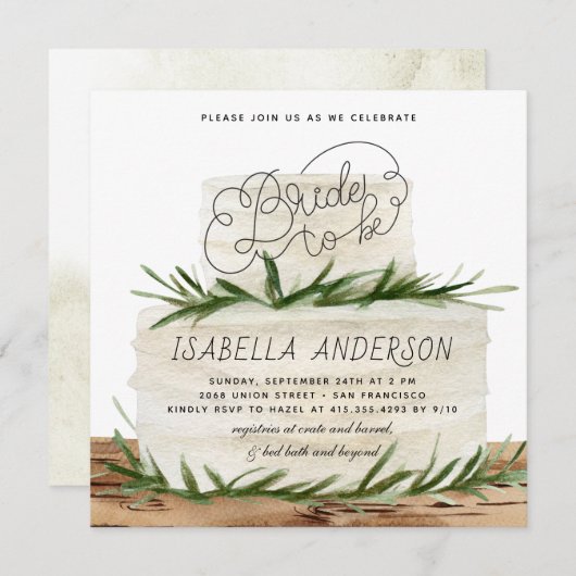 Rustic Greenery Foliage Boho Cake Vrijgezellenfees Kaart (Voorkant / Achterkant)