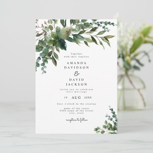 Rustic Greenery Foliage Eucalyptus Garden Wedding  Kaart (Staand voorkant)