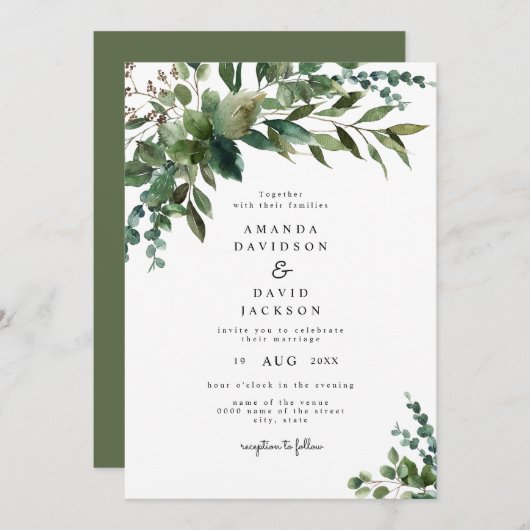 Rustic Greenery Foliage Eucalyptus Garden Wedding  Kaart (Voorkant / Achterkant)