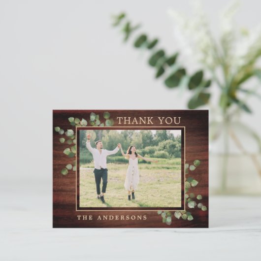 Rustic Greenery Foliage Foto Weddenschap Briefkaart (Staand voorkant)