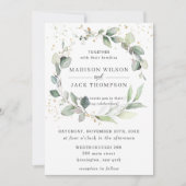 Rustic Greenery Foliage Leafy Wreath Gold Wedding Kaart (Voorkant)