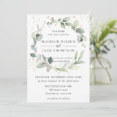 Rustic Greenery Foliage Leafy Wreath Gold Wedding Kaart (Staand voorkant)