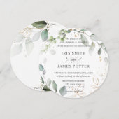 Rustic Greenery Foliage Leaves Wreator Gold Weddin Kaart (Voorkant / Achterkant)