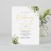 Rustic Greenery Foliage Photo Wedding Script Folie Uitnodiging (Staand Voorkant)