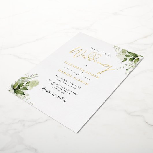 Rustic Greenery Foliage Photo Wedding Script Folie Uitnodiging (Gedraaid)