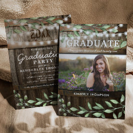 Rustic Greenery Foto 2023 Graduation Party Kaart