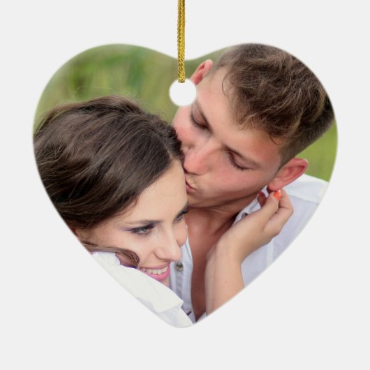 Rustic Greenery Foto ons eerste kerstfeest Keramisch Ornament (Achterkant)