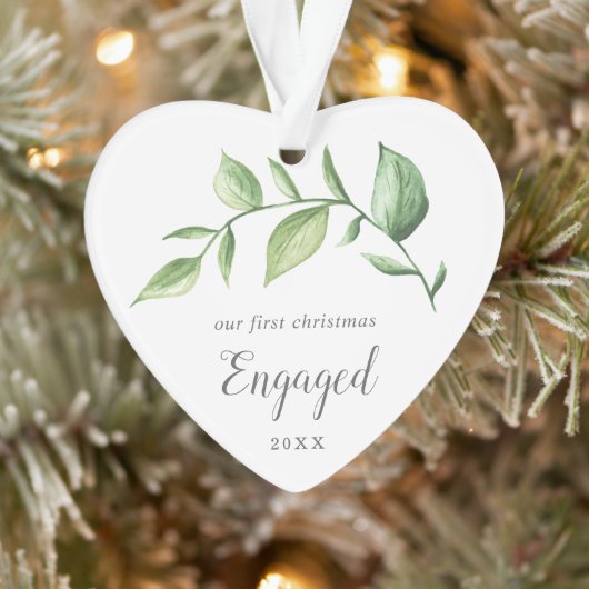 Rustic Greenery Foto ons eerste kerstfeest Ornament (Boom)