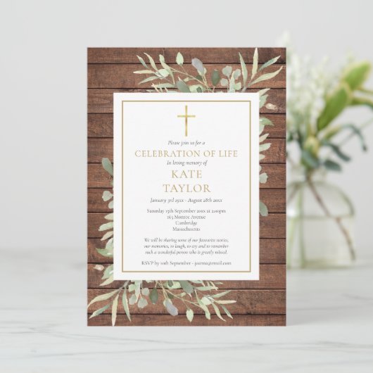 Rustic Greenery Fotoviering van het leven begrafen Kaart (Staand voorkant)