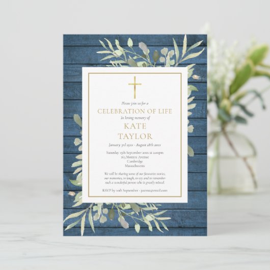 Rustic Greenery Fotoviering van het leven begrafen Kaart (Staand voorkant)