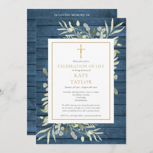 Rustic Greenery Fotoviering van het leven begrafen Kaart (Voorkant / Achterkant)