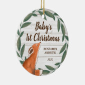 Rustic Greenery Fox Baby's eerste kerstfoto Keramisch Ornament (Rechts)