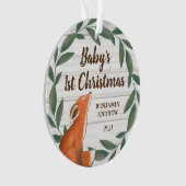 Rustic Greenery Fox Baby's eerste kerstfoto Ornament (voorkant)