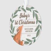 Rustic Greenery Fox Baby's eerste kerstfoto Ornament (voorkant)