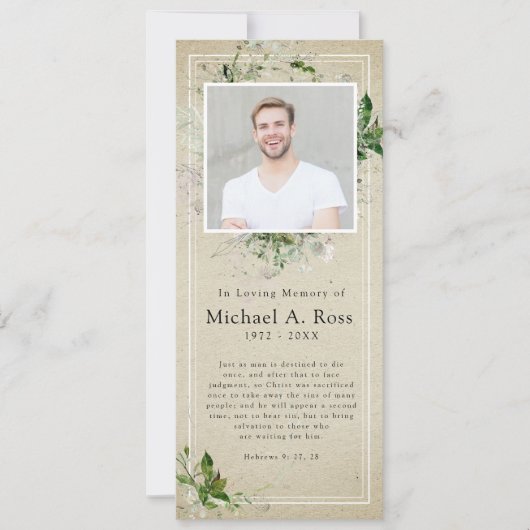 Rustic Greenery | Funeral Photo Memorial Prayer Kaart (Voorkant)