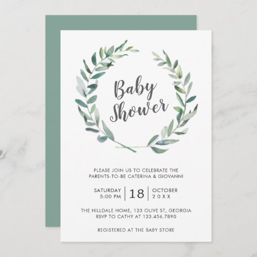 Rustic Greenery Gender Neutral Couples Baby shower Kaart (Voorkant / Achterkant)