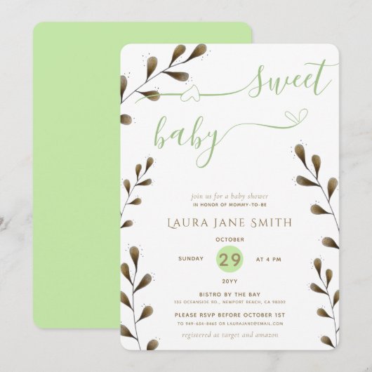 Rustic Greenery Gender Neutral Sweet Baby shower Kaart (Voorkant / Achterkant)