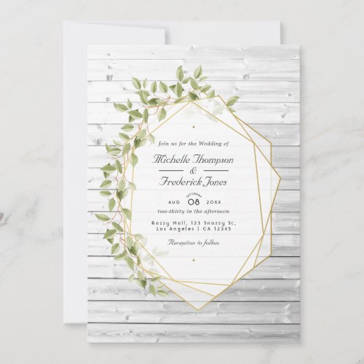 Rustic Greenery Geometric QR Code RSVP Weddenschap Kaart (Voorkant)