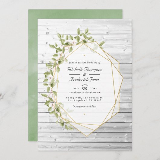 Rustic Greenery Geometric QR Code RSVP Weddenschap Kaart (Voorkant / Achterkant)