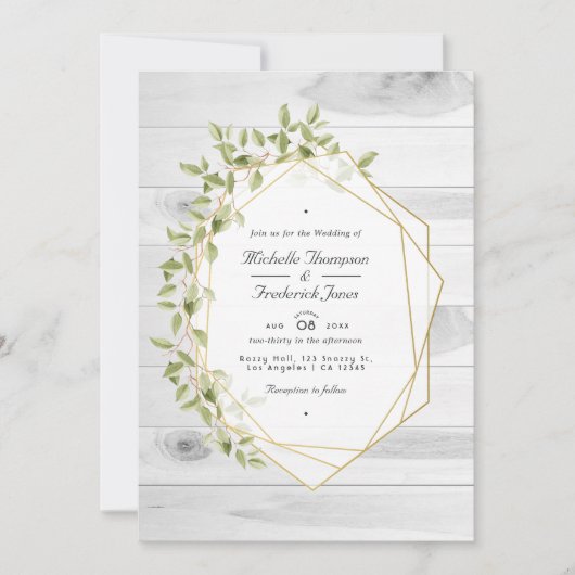 Rustic Greenery Geometric QR Code RSVP Weddenschap Kaart (Voorkant)