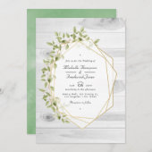Rustic Greenery Geometric QR Code RSVP Weddenschap Kaart (Voorkant / Achterkant)
