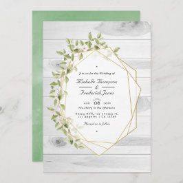 Rustic Greenery Geometric QR Code RSVP Weddenschap Kaart