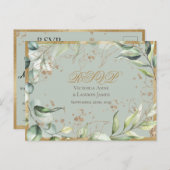 Rustic Greenery Gold Calligraphy RSVP Wedding Briefkaart (Voorkant / Achterkant)