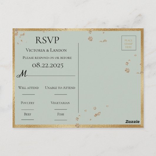 Rustic Greenery Gold Calligraphy RSVP Wedding Briefkaart (Achterkant)