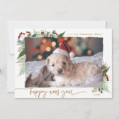 Rustic Greenery Gold Dry Brush Effect nieuwjaar Feestdagenkaart (Voorkant)