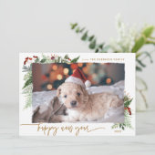 Rustic Greenery Gold Dry Brush Effect nieuwjaar Feestdagenkaart (Staand voorkant)