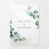 Rustic Greenery Gold Eucalyptus QR Code Weddenscha Drieluik Uitnodiging (Cover)