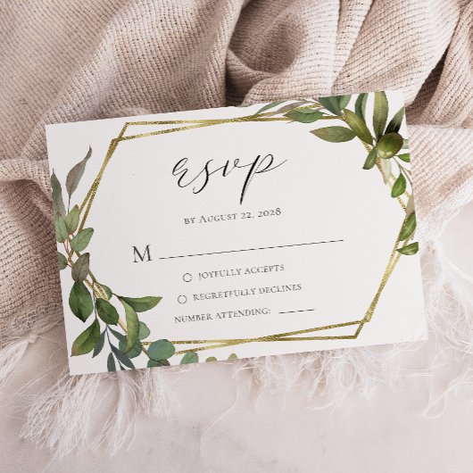 Rustic Greenery Gold Geometrisch Lijst RSVP Kaartje