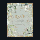 Rustic Greenery Gold Glitter Wedding RSVP Briefkaart<br><div class="desc">Prachtig en bijtend met een beetje elegantie. De groene achtergrond van de Sage met dunne groen en een gouden lijst. Voeg gouden bladeren toe voor een les. Veel faux goudglitter maken dit af en geven het een elegante blik. Zo  voor elk seizoen.</div>